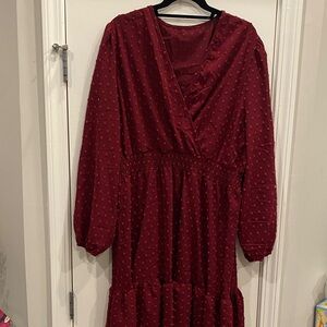 SHEIN Burgundy Long Sleeve Dress
